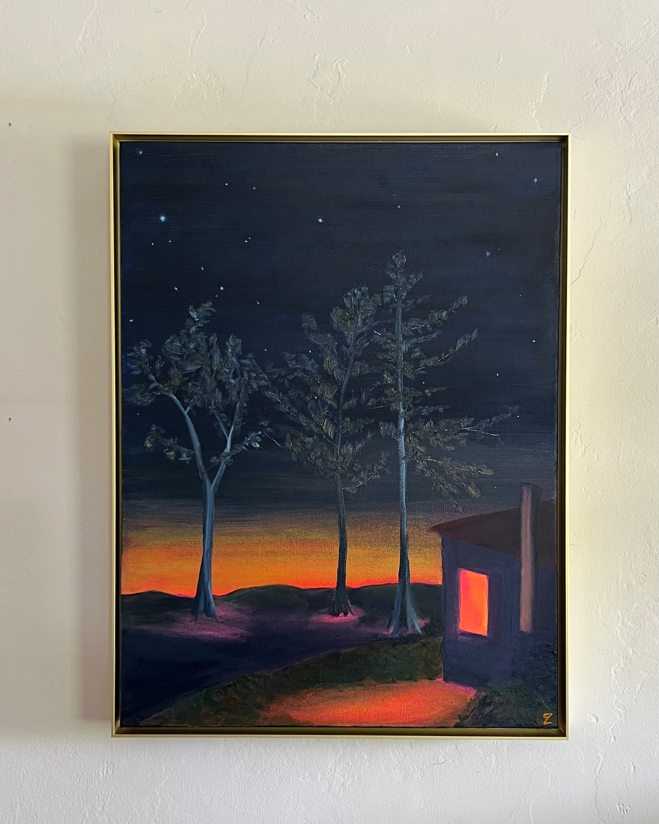 Original Oil Painting: "Last Light at the Cottage" Night Sky Sunset (24" x 18")