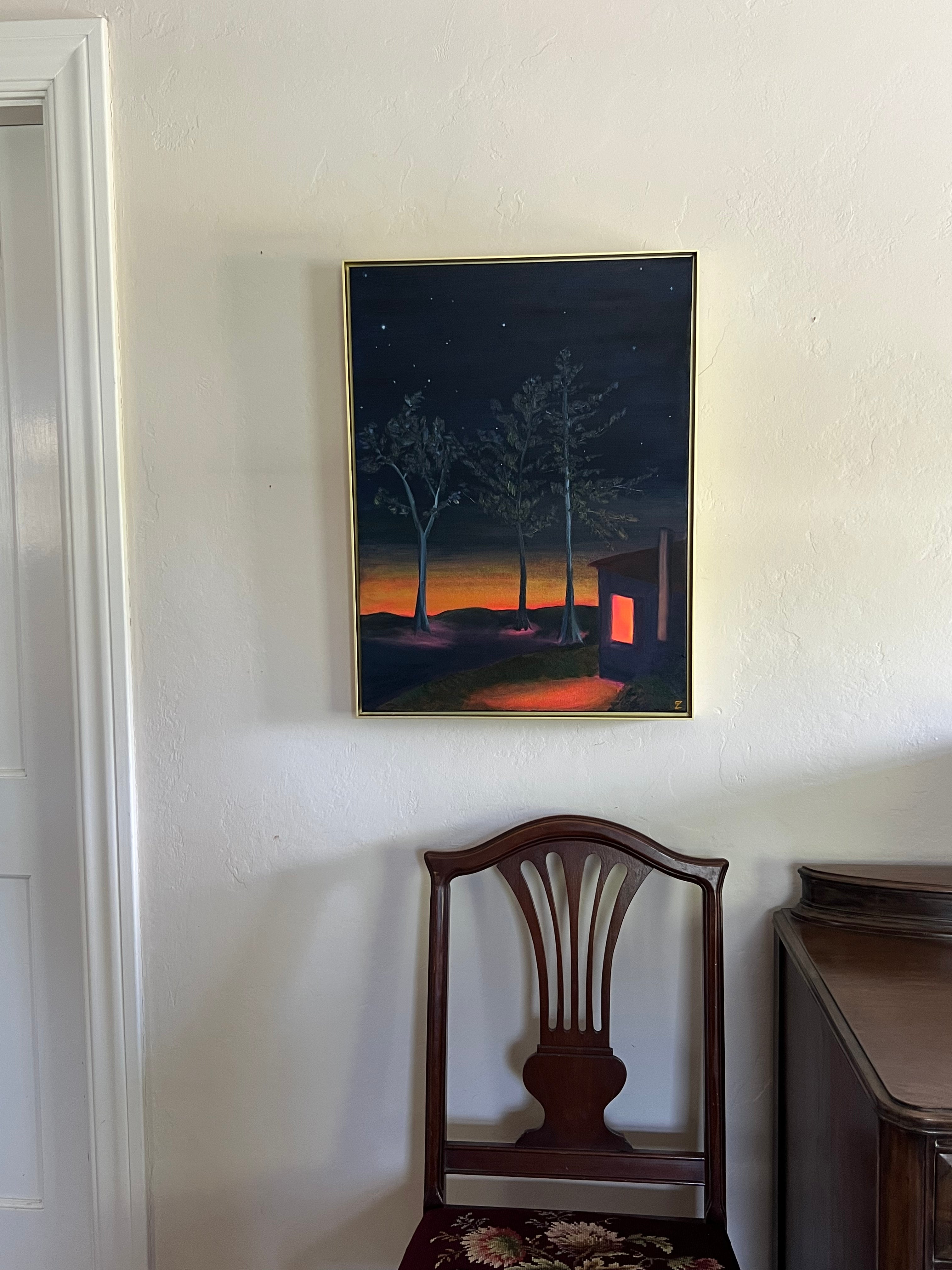 Original Oil Painting: "Last Light at the Cottage" Night Sky Sunset (24" x 18")