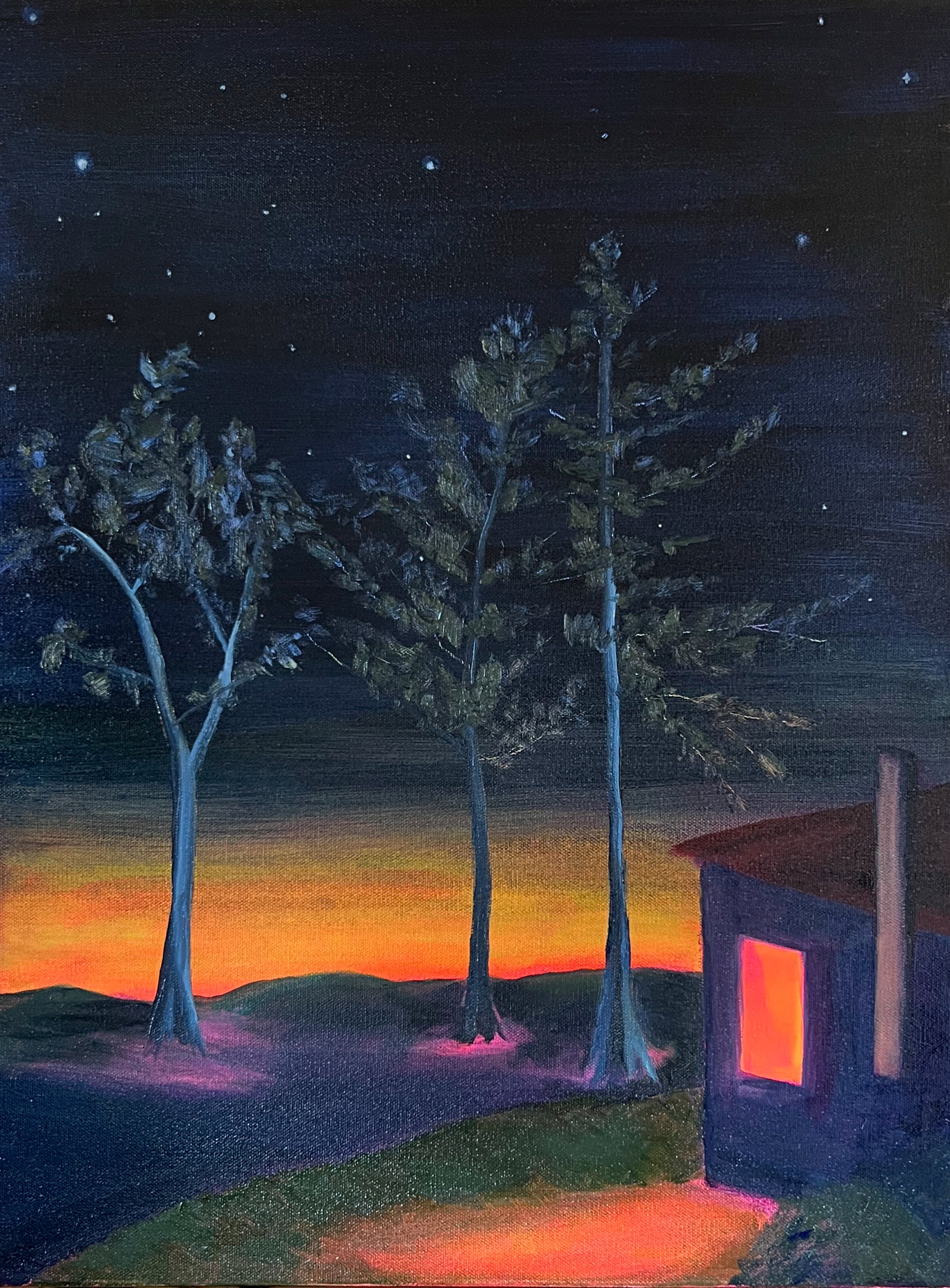 Original Oil Painting: "Last Light at the Cottage" Night Sky Sunset (24" x 18")