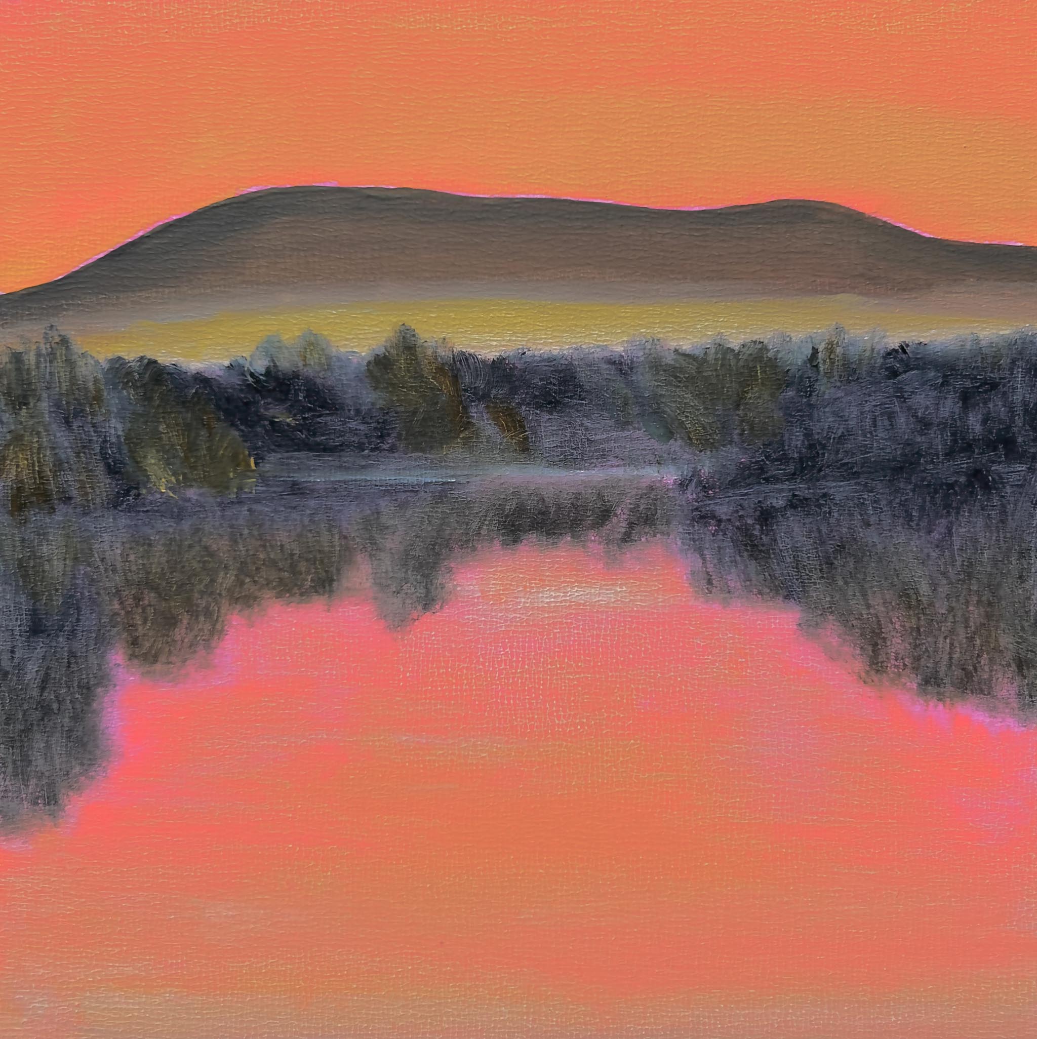 Original Oil Painting: "Dawn's Embrace" Orange and Pink Mountain Sunrise with Creek (8" x 8")