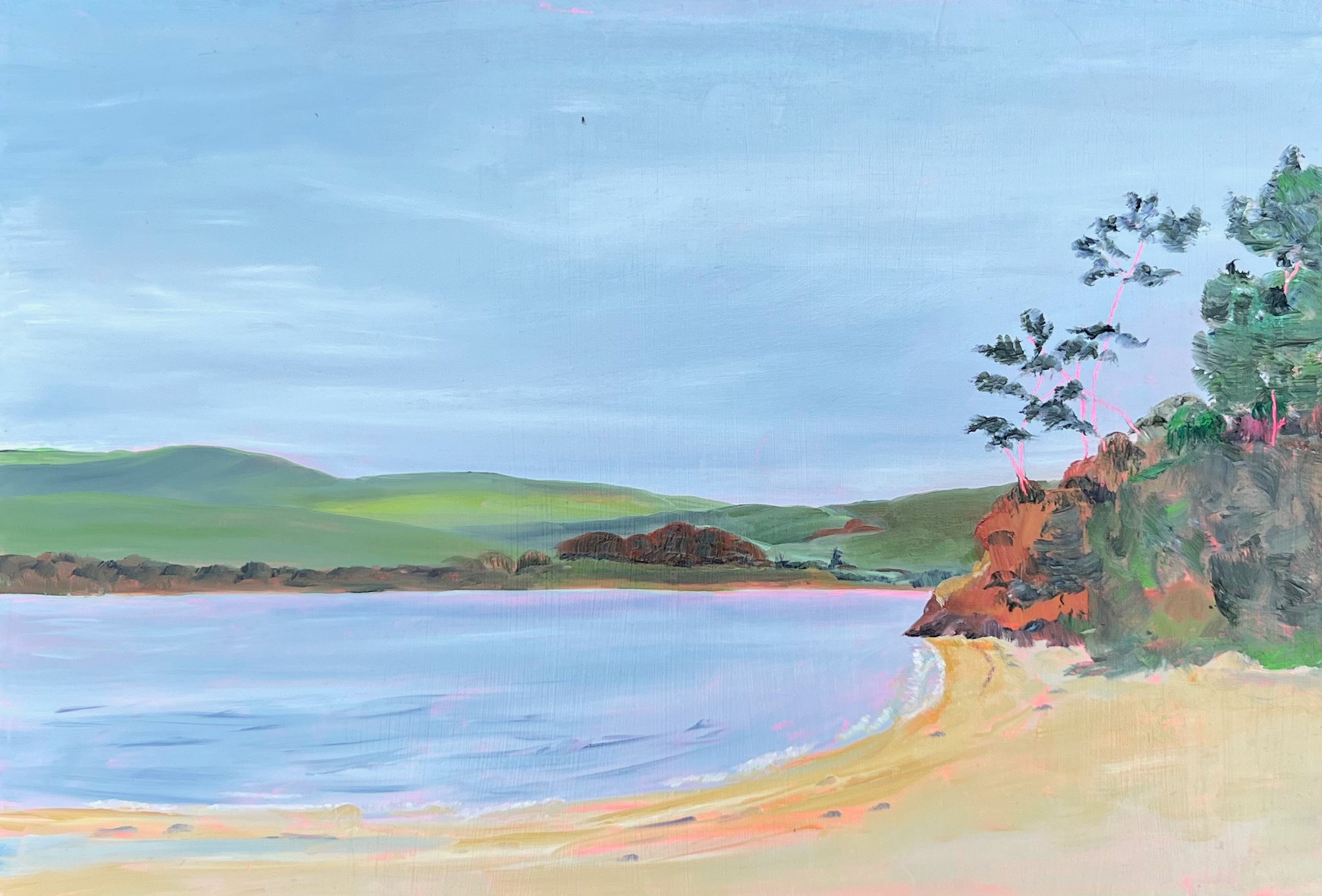 Original Oil Painting: "Early Spring at Shell Beach I": West Marin, Tomales Bay Deserted Beach Scene (12" x 16")