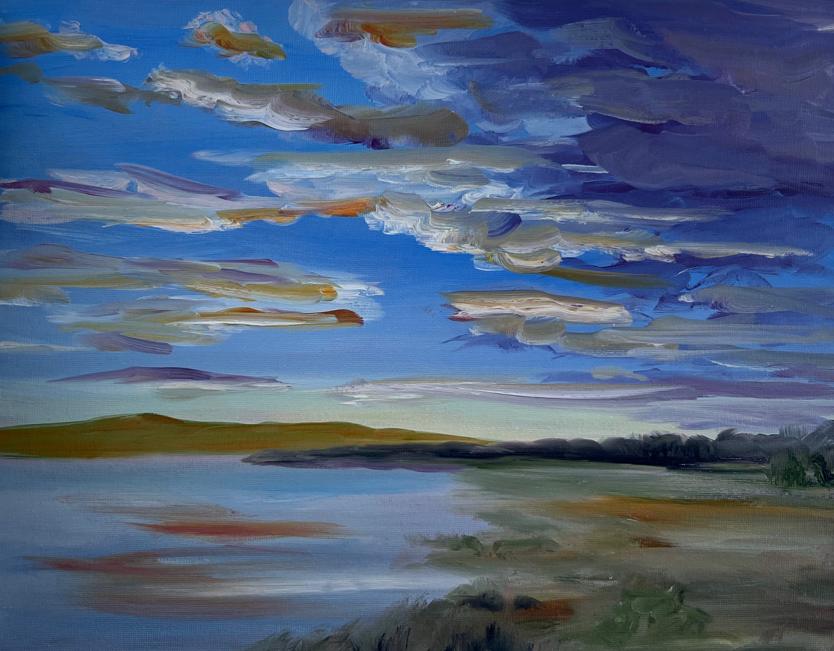 Original Oil Painting: "Sunrise on the Bay": West Marin Sunrise with Dramatic Clouds (11" x 14")