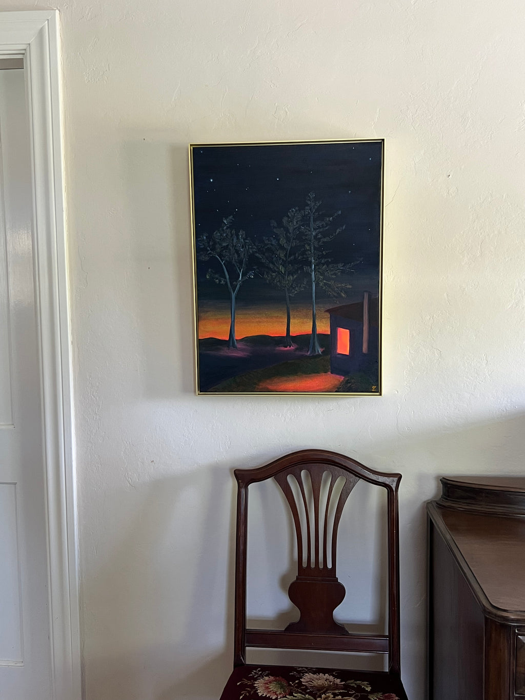 Original Oil Painting: "Last Light at the Cottage" Night Sky Sunset (24" x 18")
